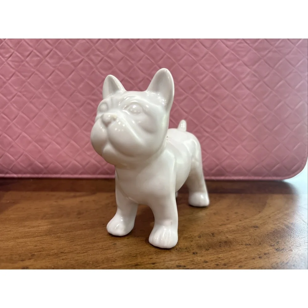 French Bulldog Stoneware Glazed White Salt Pepper Shakers